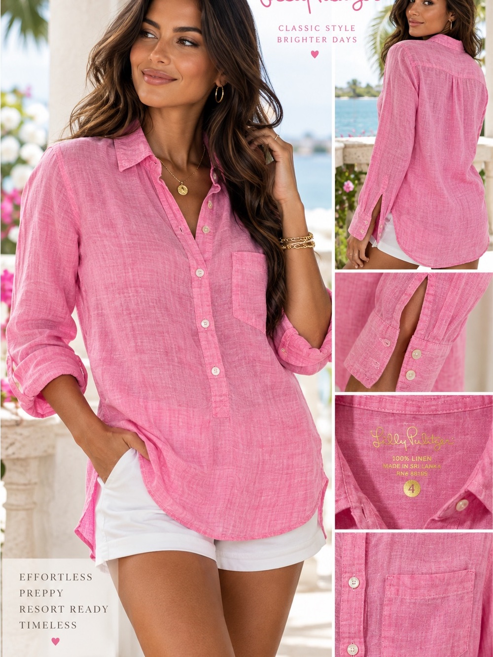 Lilly Pulitzer Hot Pink Linen Button-Down Shirt